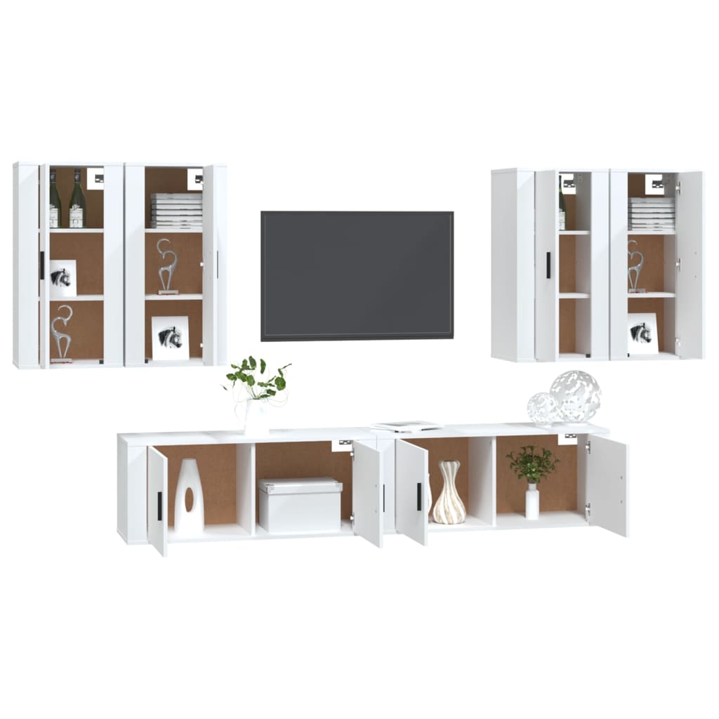 vidaXL 6 Piece TV Cabinet Set White Engineered Wood 3