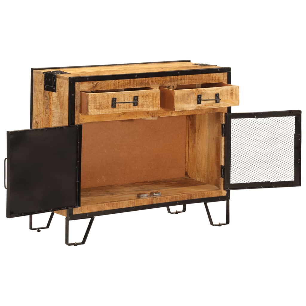 vidaXL Sideboard 80x31x66 cm Solid Rough Wood Mango and Metal 2