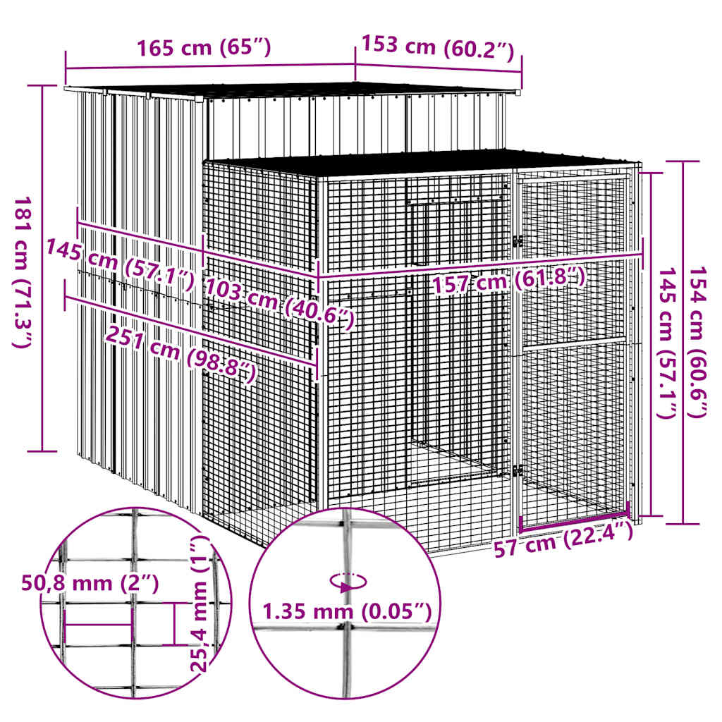 vidaXL Chicken Cage with Run Light Grey 165x251x181cm Galvanised Steel 5