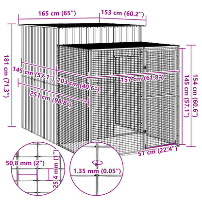 vidaXL Chicken Cage with Run Light Grey 165x251x181cm Galvanised Steel 5