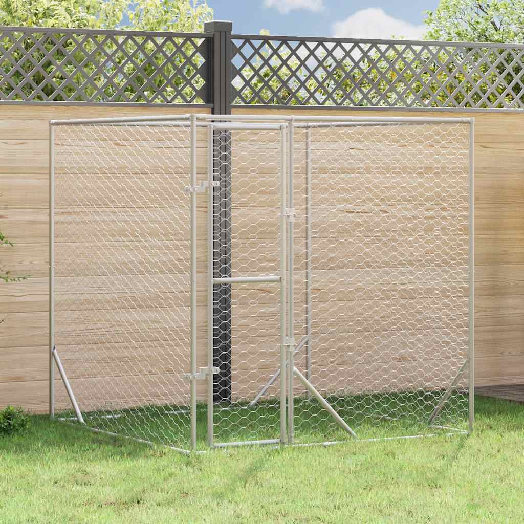 vidaXL Outdoor Dog Kennel Silver Galvanised Steel