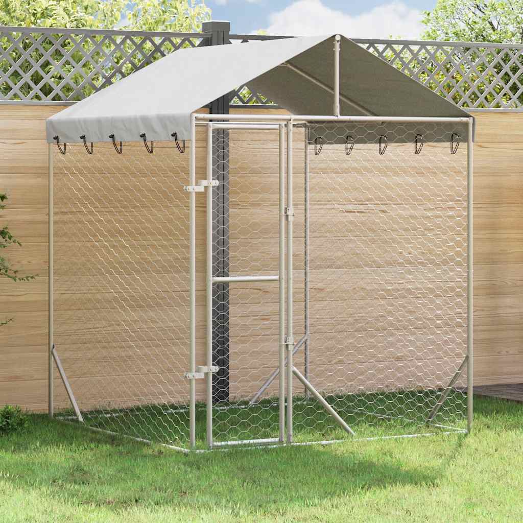 Outdoor Dog Kennel with Roof Silver 2x2x2,5 m Galvanised Steel 2 x 2 x 2.5 m