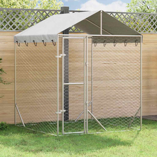 Outdoor Dog Kennel with Roof Silver 2x2x2,5 m Galvanised Steel 2 x 2 x 2.5 m