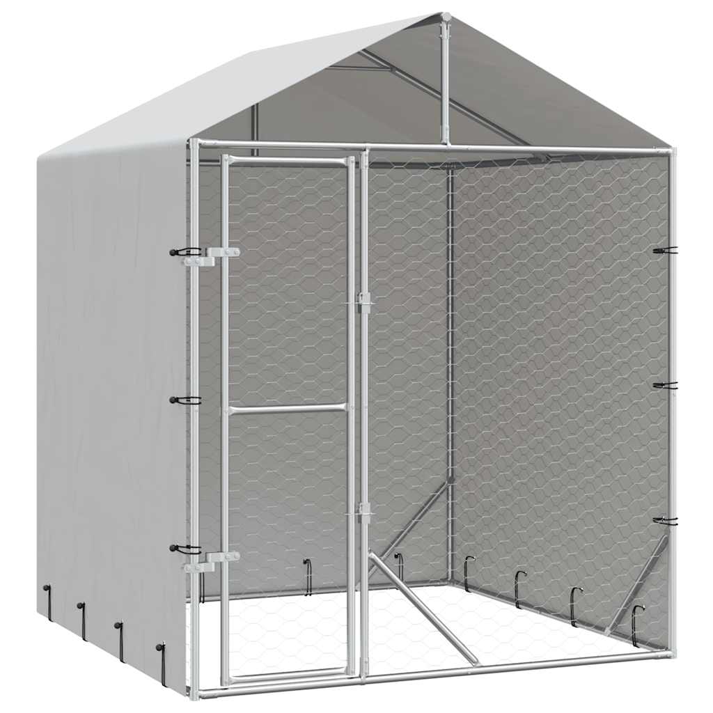 Outdoor Dog Kennel with Roof Silver 2x2x2,5 m Galvanised Steel 2 x 2 x 2.5 m