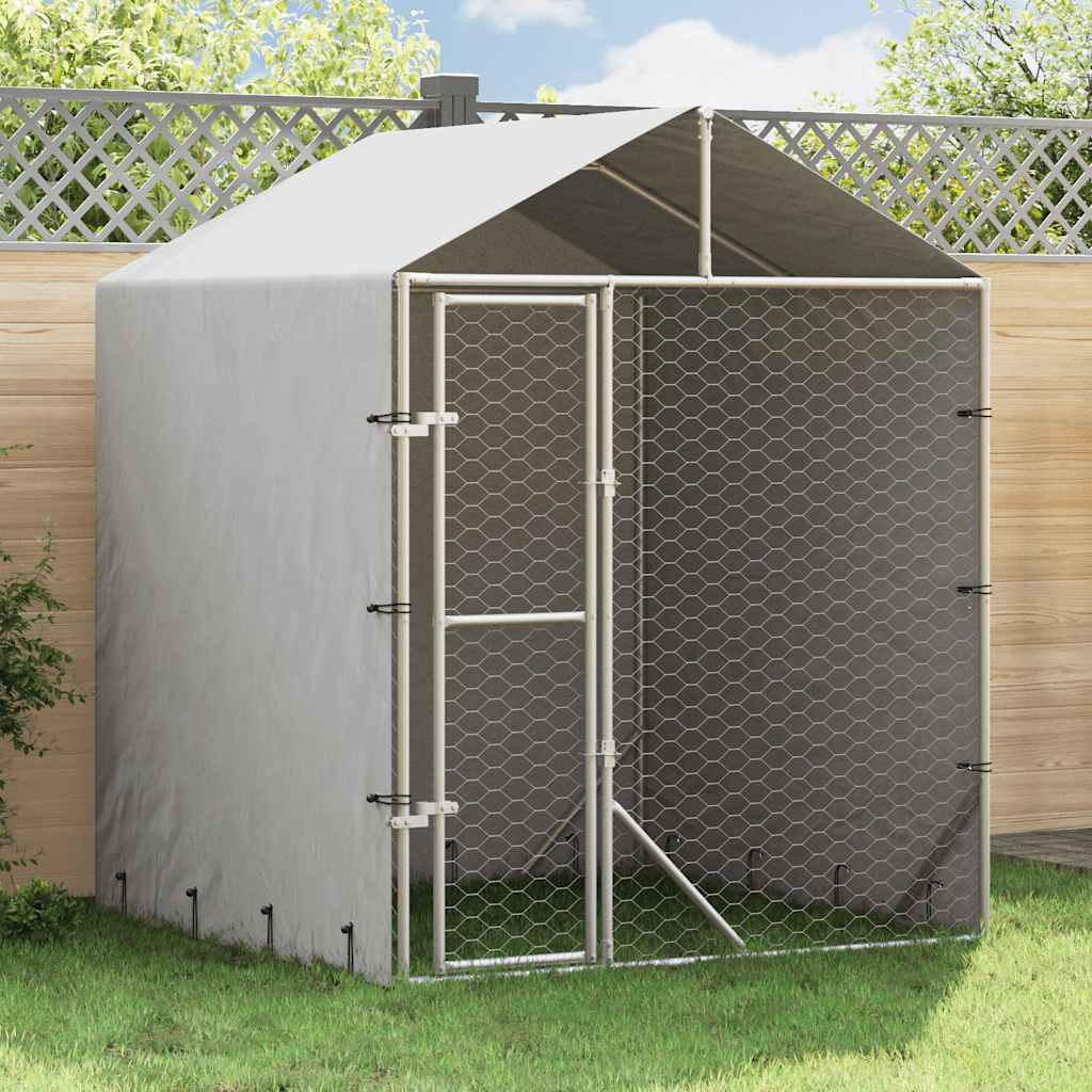 Outdoor Dog Kennel with Roof Silver 2x2x2,5 m Galvanised Steel 2 x 2 x 2.5 m