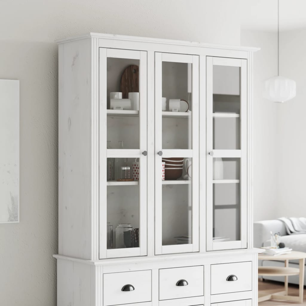 vidaXL Cabinet with Glass Doors BODO White Solid Wood Pine 1