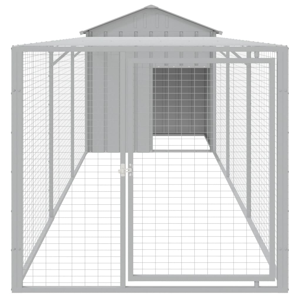 Chicken Cage with Run Galvanised Steel Light grey 117 x 405 x 123 cm