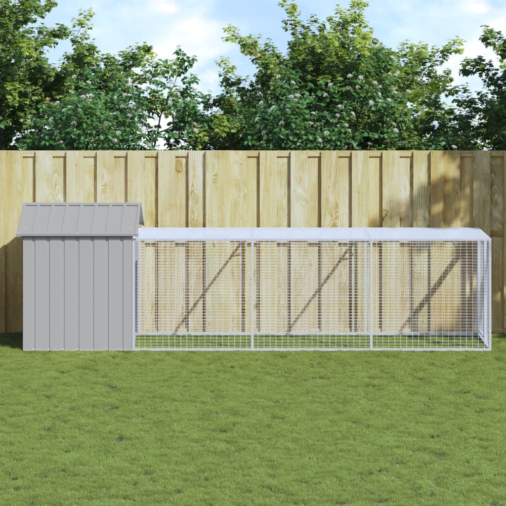 vidaXL Chicken Cage with Run Light Grey 117x405x123 cm Galvanised Steel 1
