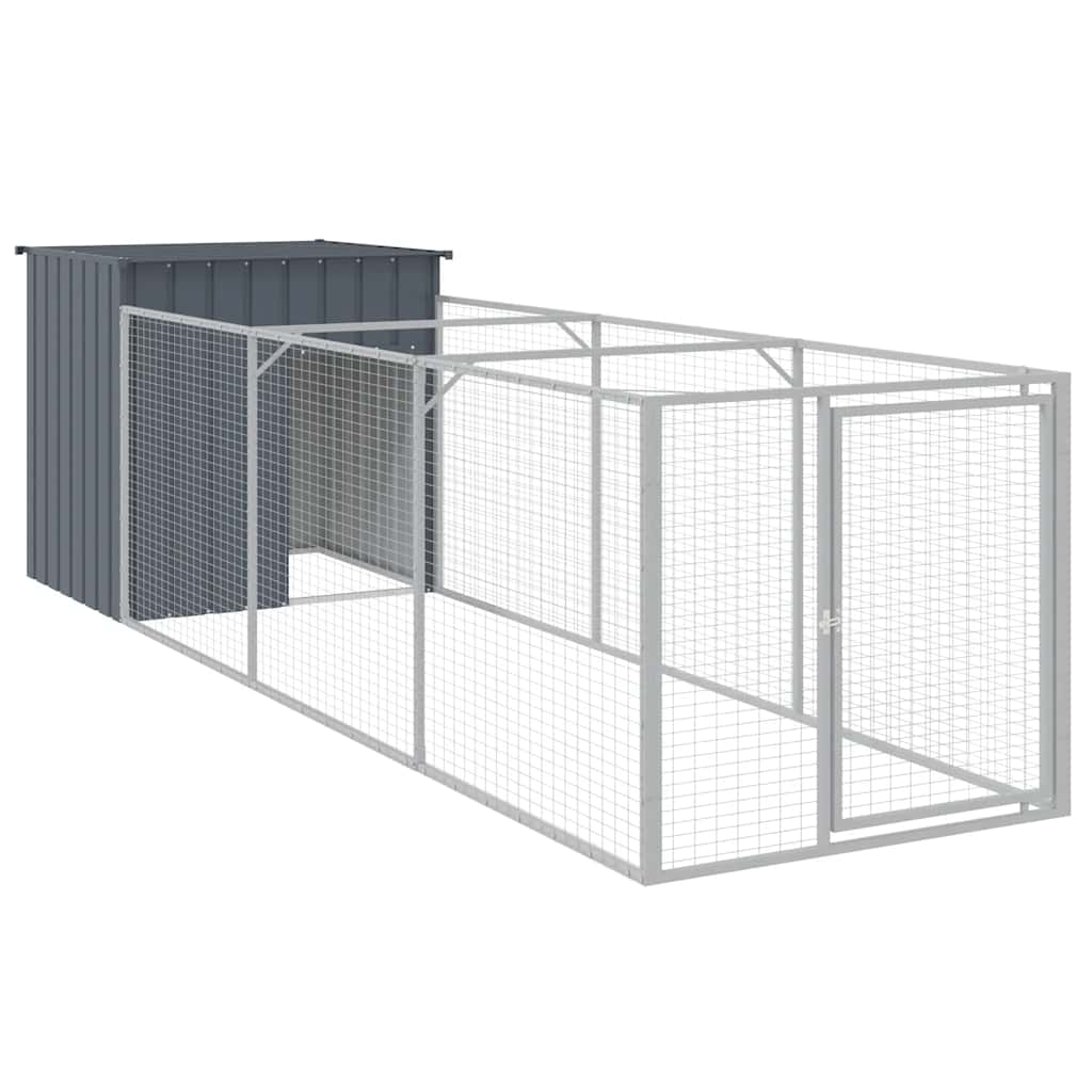 vidaXL Dog House with Run Anthracite 110x405x110 cm Galvanised Steel 2