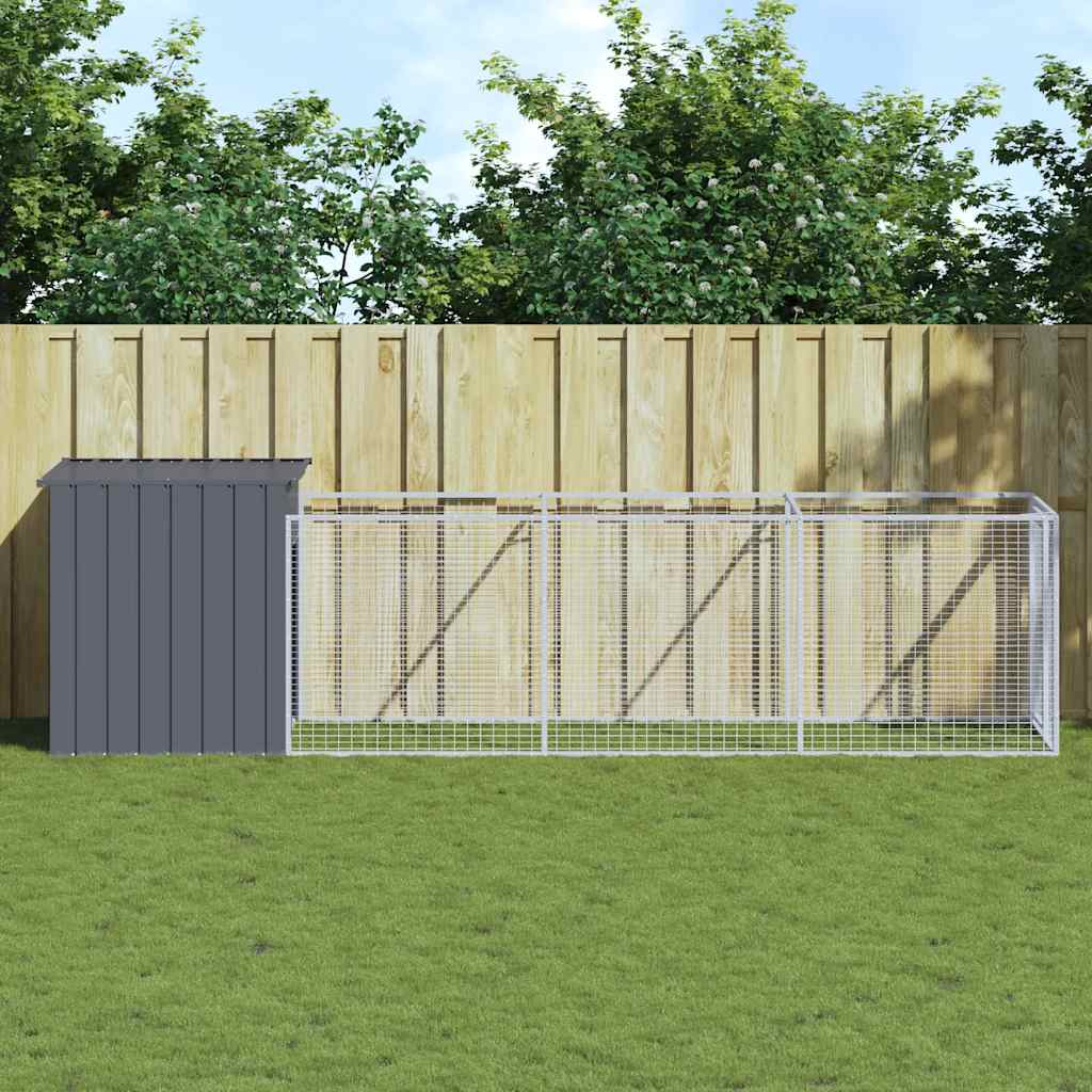 vidaXL Dog House with Run Anthracite 110x405x110 cm Galvanised Steel 1