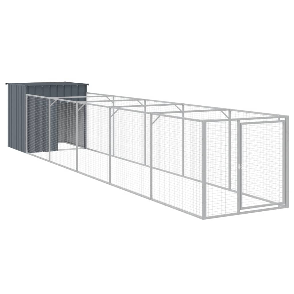 vidaXL Dog House with Run Anthracite 110x609x110 cm Galvanised Steel 2