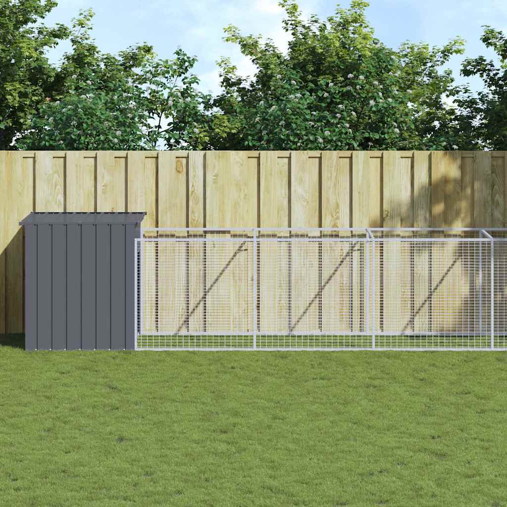 vidaXL Dog House with Run Anthracite 110x609x110 cm Galvanised Steel 1