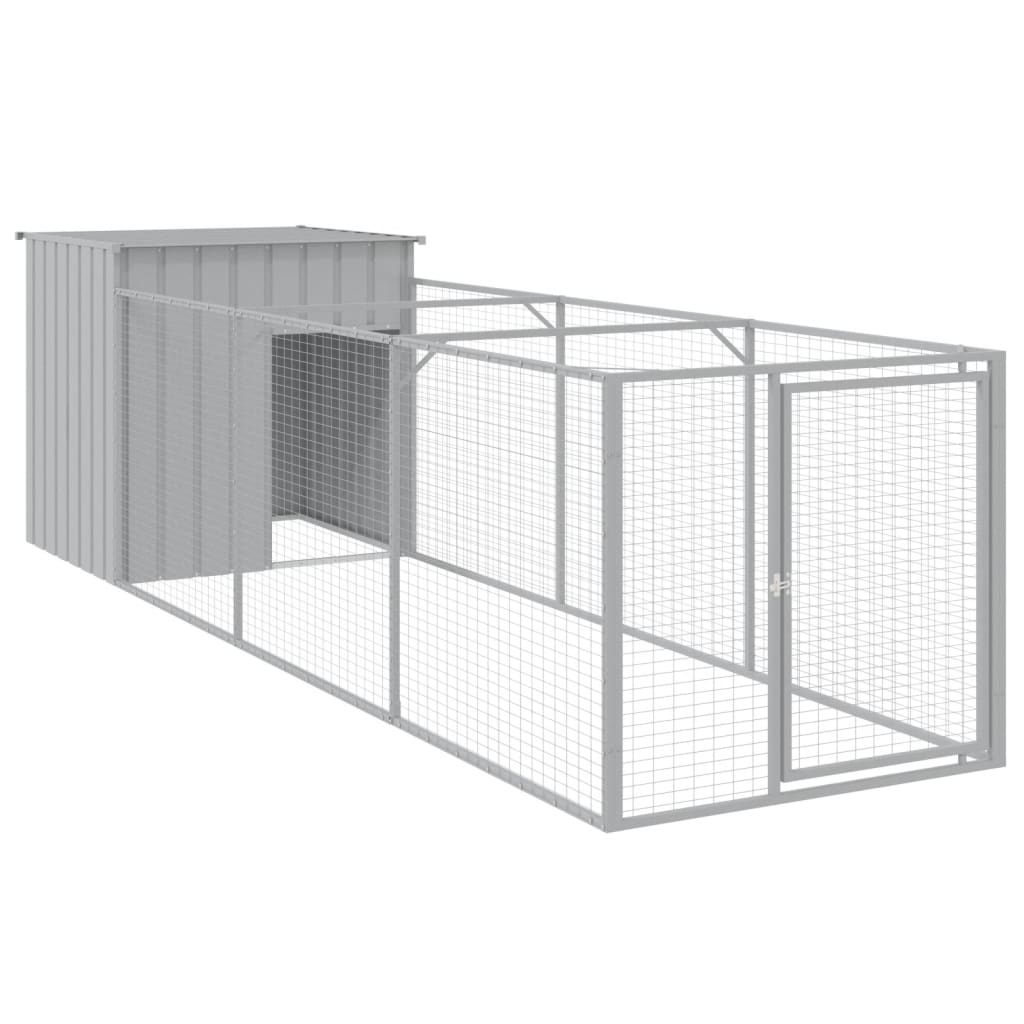 vidaXL Dog House with Run Light Grey 110x405x110 cm Galvanised Steel 2