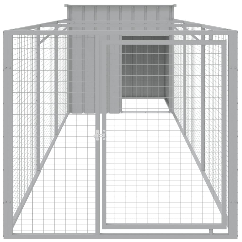 vidaXL Dog House with Run Light Grey 110x405x110 cm Galvanised Steel 3