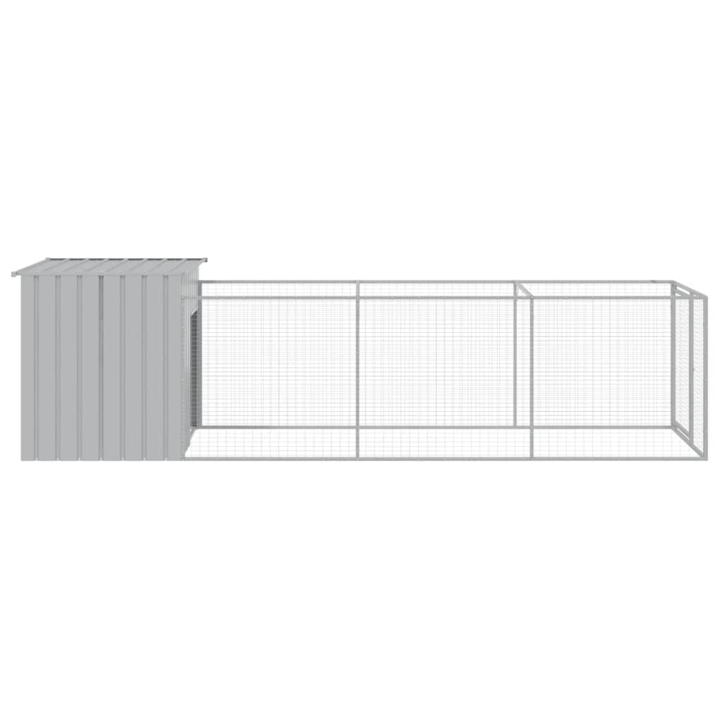 vidaXL Dog House with Run Light Grey 110x405x110 cm Galvanised Steel 4