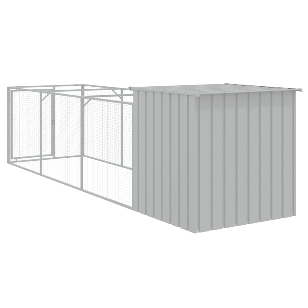 vidaXL Dog House with Run Light Grey 110x405x110 cm Galvanised Steel 5