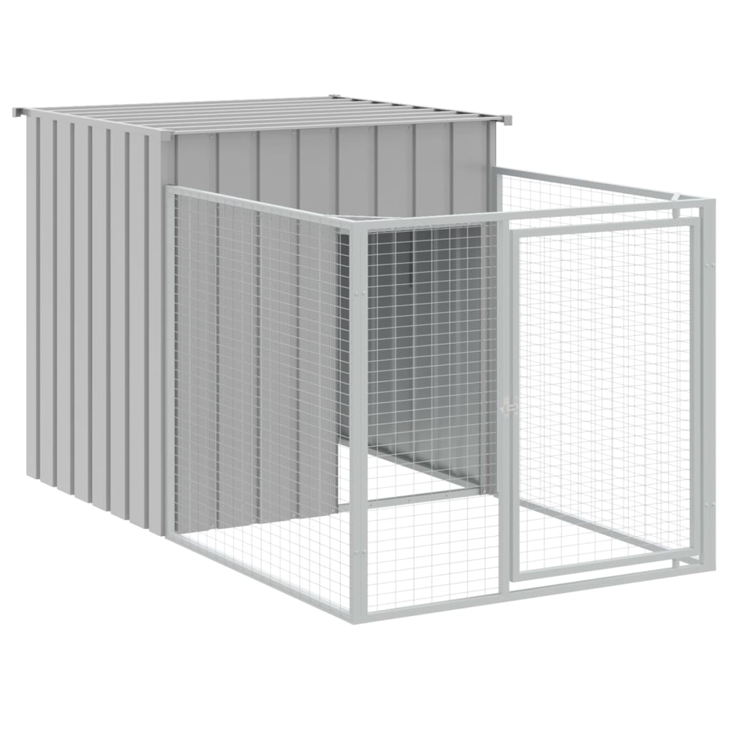 vidaXL Dog House with Run Light Grey 110x405x110 cm Galvanised Steel 6