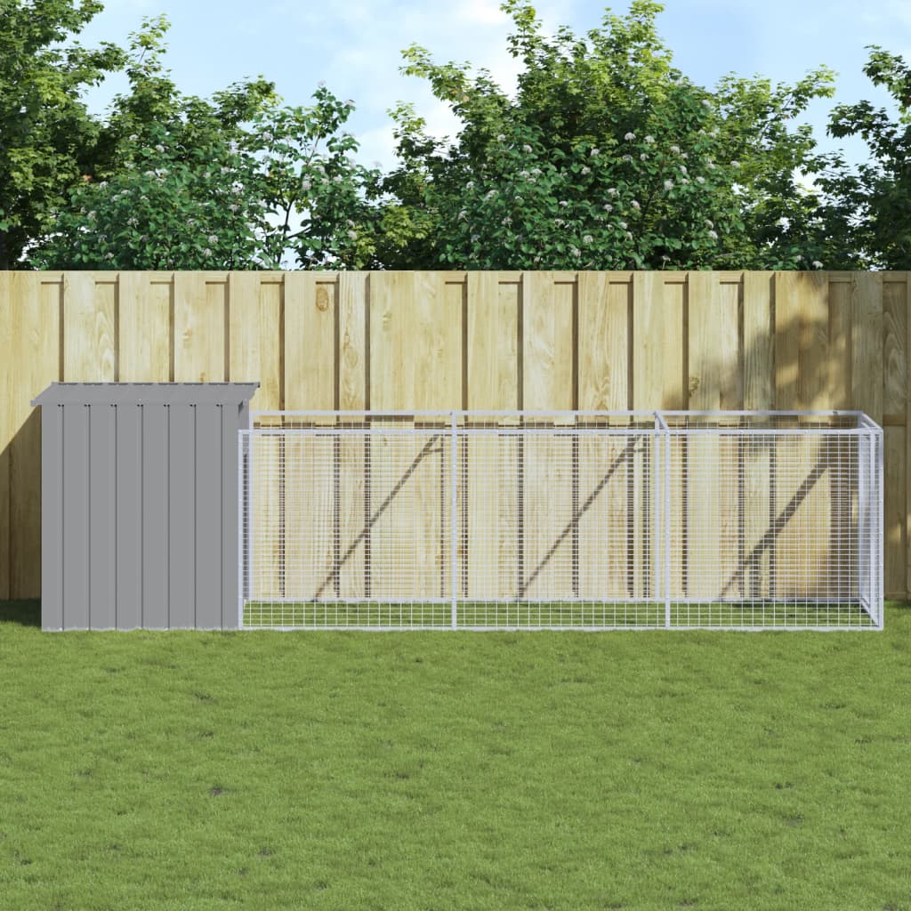 vidaXL Dog House with Run Light Grey 110x405x110 cm Galvanised Steel 1