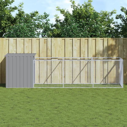 vidaXL Dog House with Run Light Grey 110x405x110 cm Galvanised Steel 1