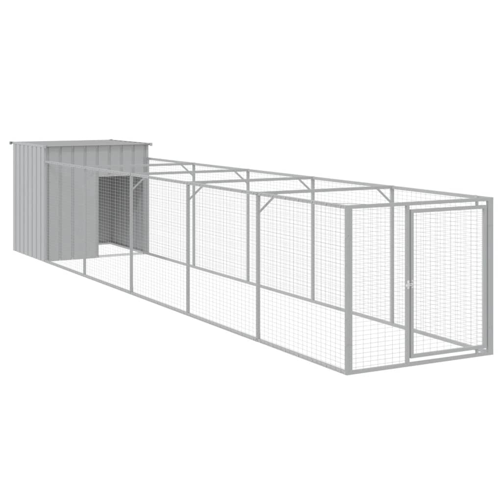 vidaXL Dog House with Run Light Grey 110x609x110 cm Galvanised Steel 2