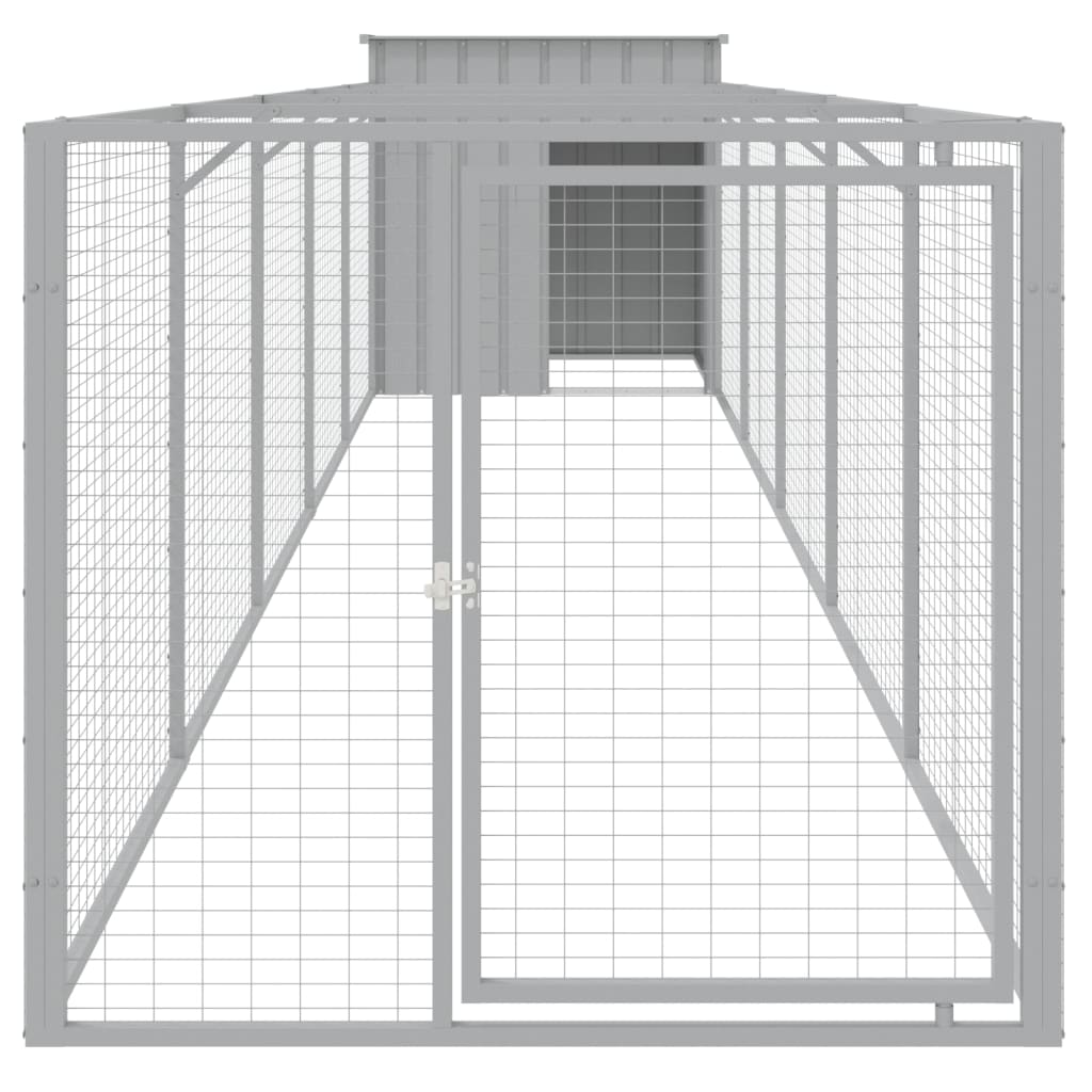 vidaXL Dog House with Run Light Grey 110x609x110 cm Galvanised Steel 3