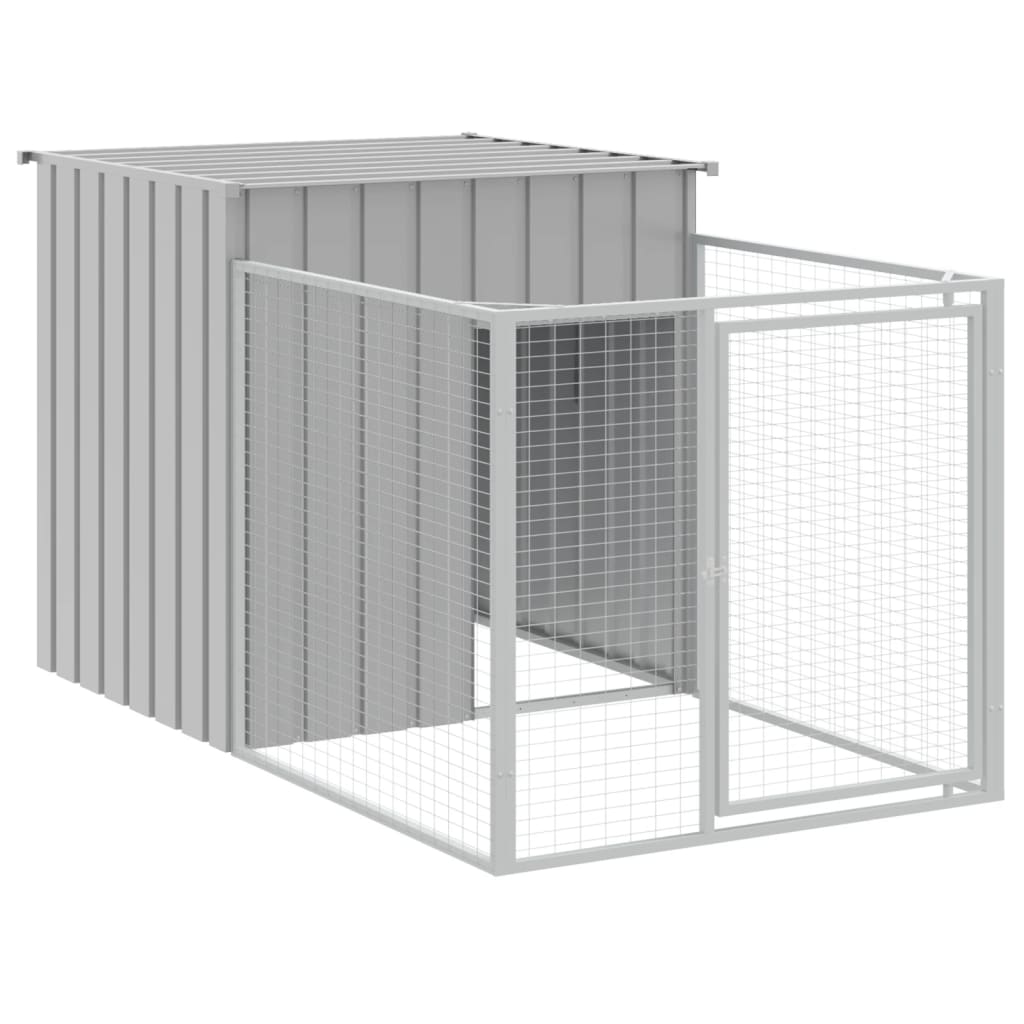 vidaXL Dog House with Run Light Grey 110x609x110 cm Galvanised Steel 4