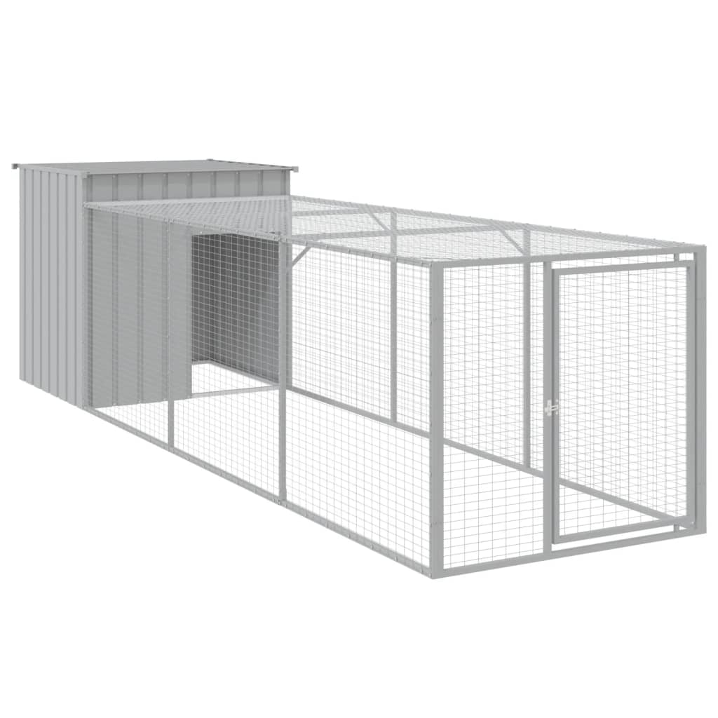 Chicken Cage with Run Galvanised Steel Light grey 110 x 405 x 110 cm