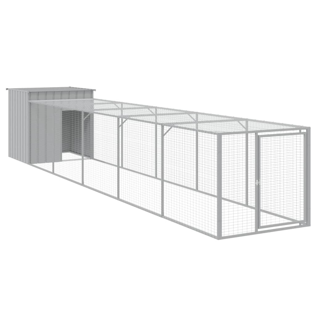 vidaXL Chicken Cage with Run Light Grey 110x609x110cm Galvanised Steel 2