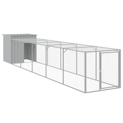 Chicken Cage with Run Galvanised Steel Light grey 110 x 609 x 110 cm