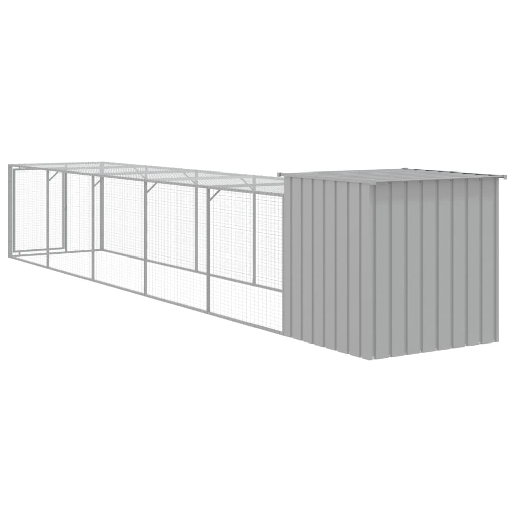 vidaXL Chicken Cage with Run Light Grey 110x609x110cm Galvanised Steel 6