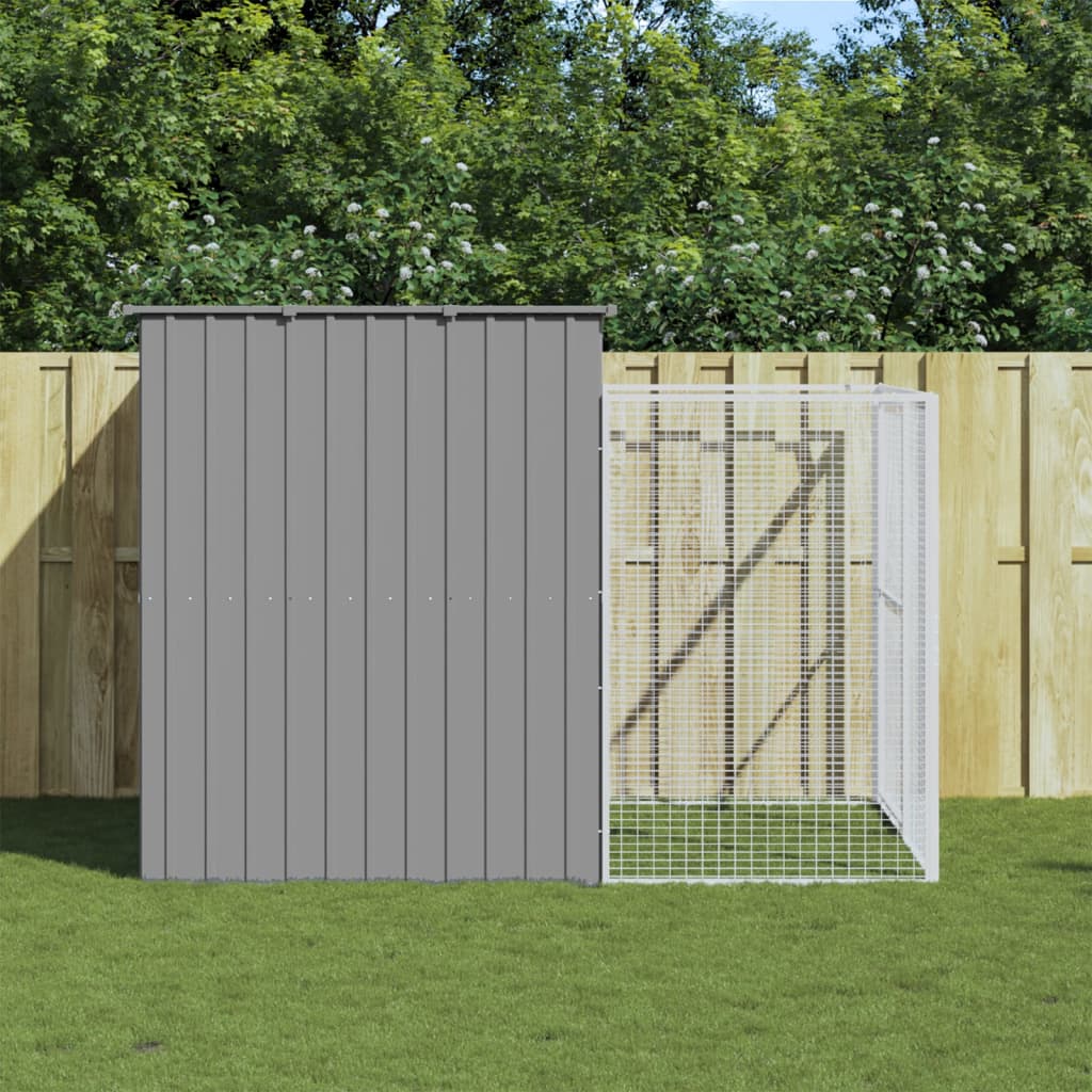 vidaXL Dog House with Run Light Grey 214x253x181 cm Galvanised Steel 1