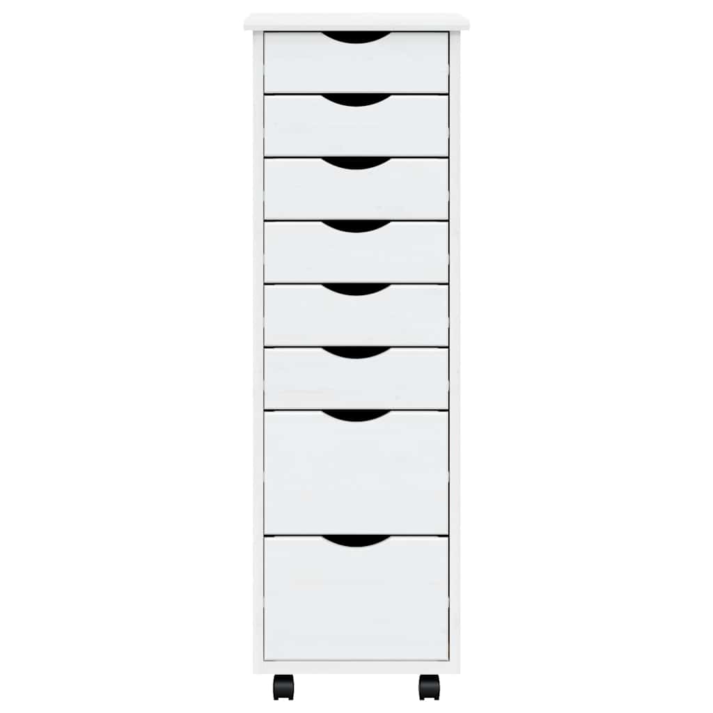 Rolling Cabinet with Drawers "MOSS" Solid Wood Pine White 34 x 39 x 103 cm