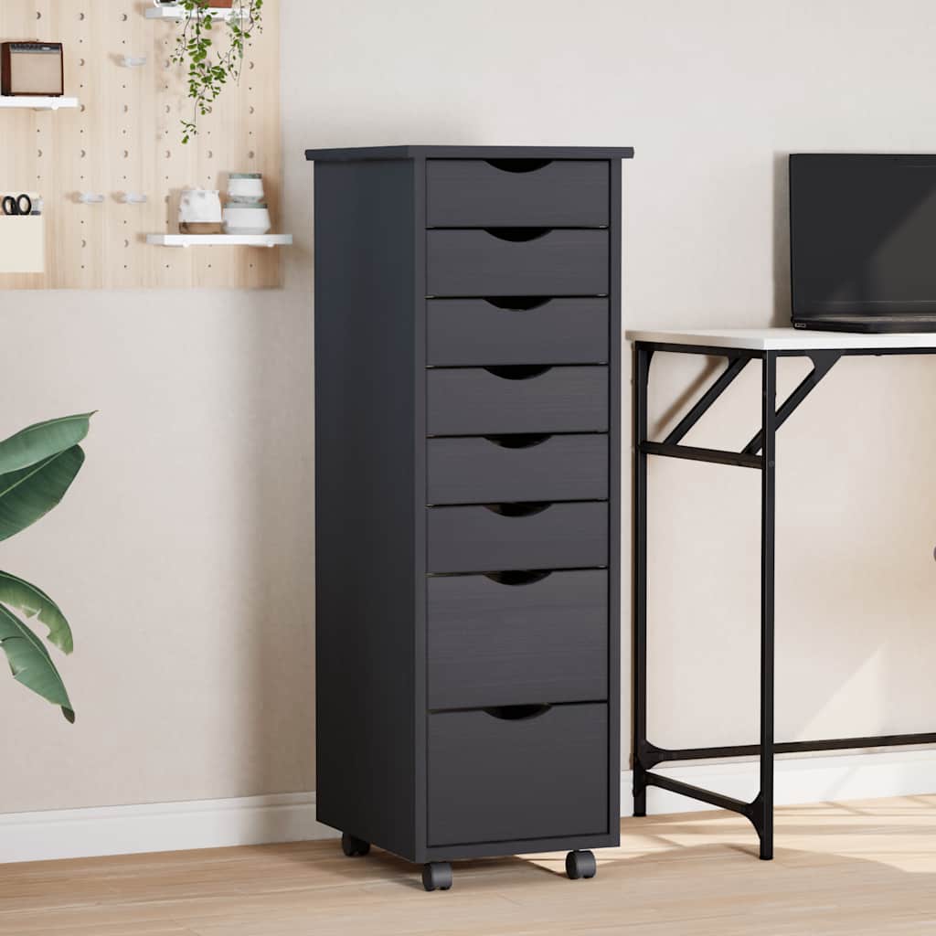 Rolling Cabinet with Drawers "MOSS" Solid Wood Pine Grey 34 x 39 x 103 cm