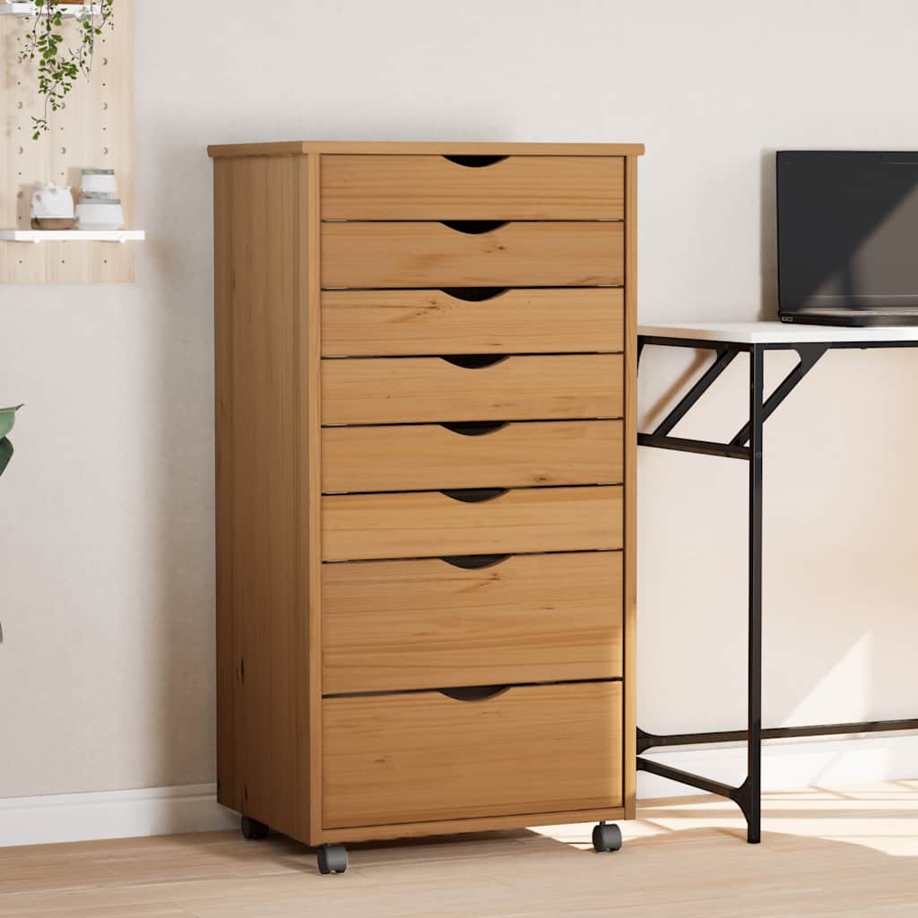 Rolling Cabinet with Drawers "MOSS" Solid Wood Pine Honey brown 53 x 39 x 103 cm