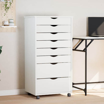 Rolling Cabinet with Drawers "MOSS" Solid Wood Pine White 53 x 39 x 103 cm