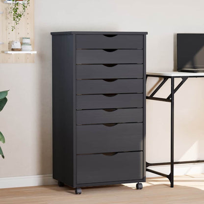 Rolling Cabinet with Drawers "MOSS" Solid Wood Pine Grey 53 x 39 x 103 cm