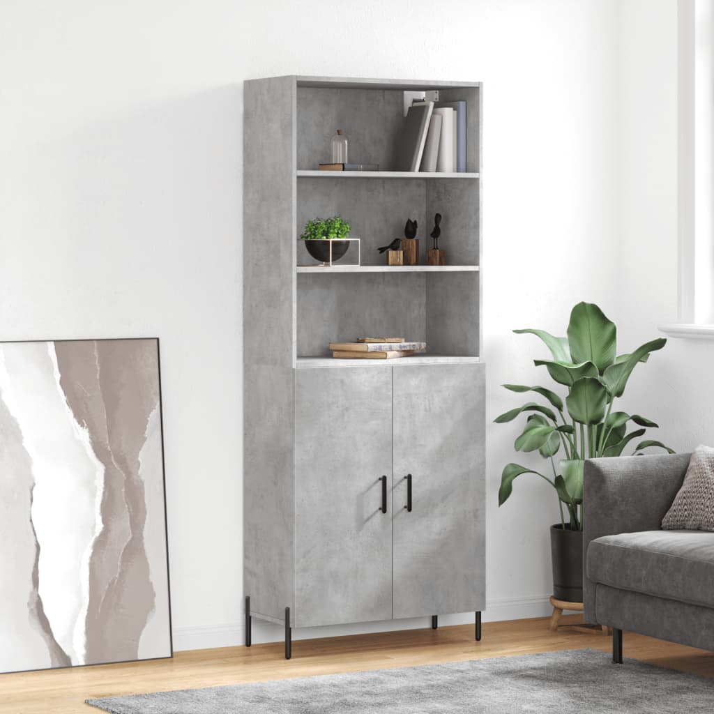 Highboard 69.5x34x180 cm Engineered Wood 2 Doors Concrete grey