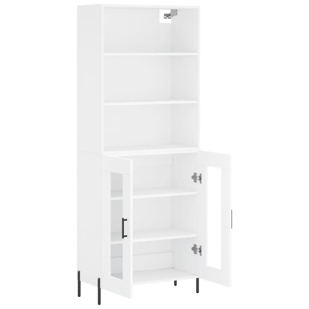 Highboard 69.5x34x180 cm Engineered Wood 2 Glass Doors White