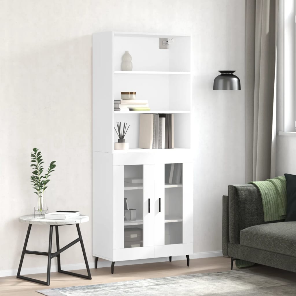 Highboard 69.5x34x180 cm Engineered Wood 2 Glass Doors White