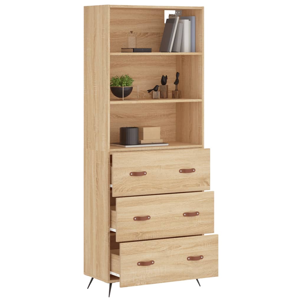 Highboard 69.5x34x180 cm Engineered Wood 3 Drawers Sonoma oak