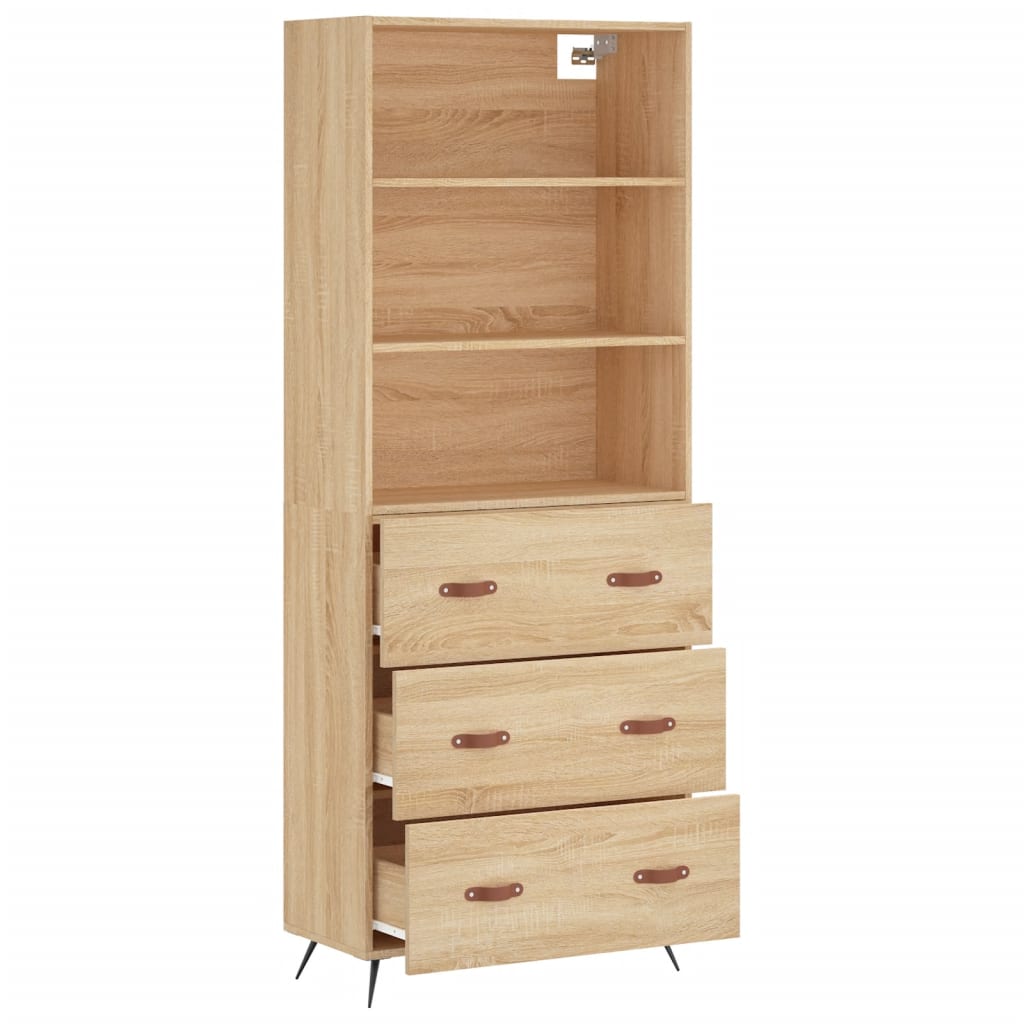 Highboard 69.5x34x180 cm Engineered Wood 3 Drawers Sonoma oak