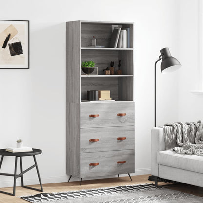 Highboard 69.5x34x180 cm Engineered Wood 3 Drawers Grey sonoma