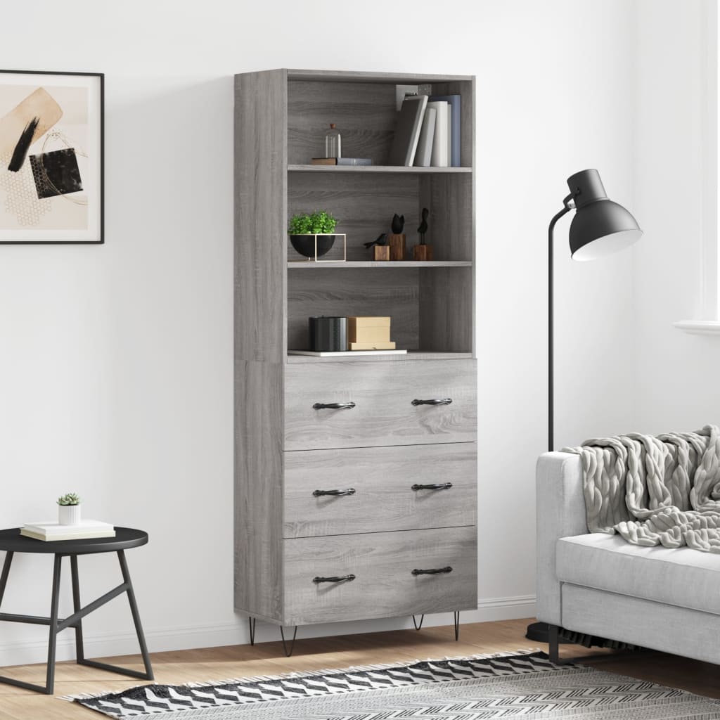 Highboard 69.5x34x180 cm Engineered Wood 3 Drawers Grey sonoma