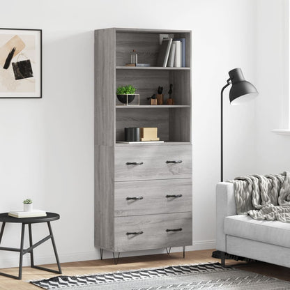 Highboard 69.5x34x180 cm Engineered Wood 3 Drawers Grey sonoma
