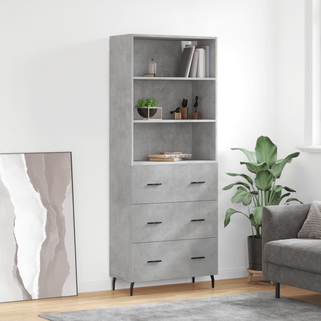 Highboard 69.5x34x180 cm Engineered Wood 3 Drawers Concrete grey