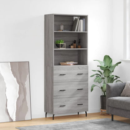 Highboard 69.5x34x180 cm Engineered Wood 3 Drawers Grey sonoma