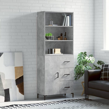 Highboard 69.5x34x180 cm Engineered Wood 1 Door 3 Drawers Concrete grey