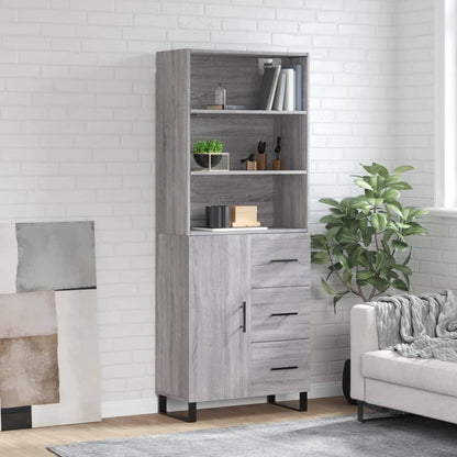 Highboard 69.5x34x180 cm Engineered Wood 1 Door 3 Drawers Grey sonoma