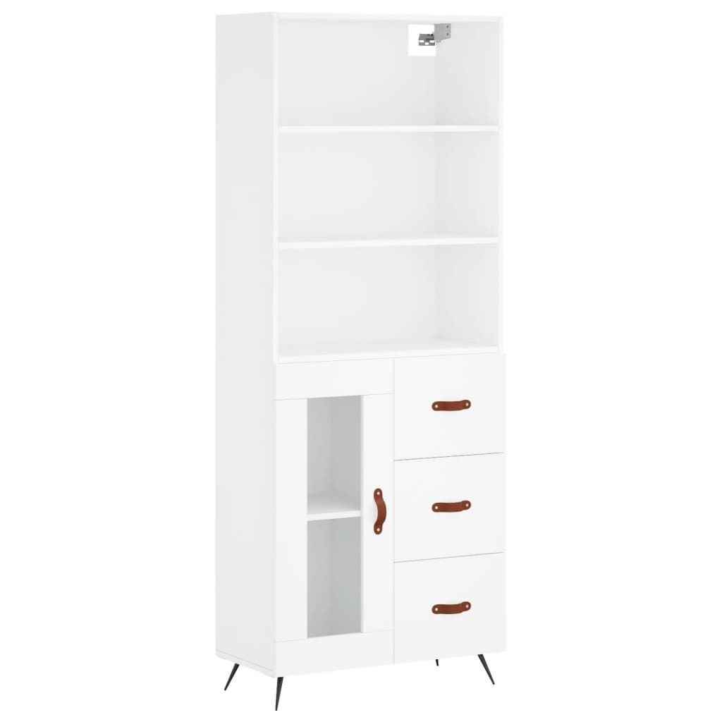 Highboard 69.5x34x180 cm Engineered Wood 1 Glass Door 3 Drawers White