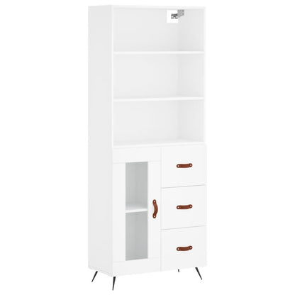 Highboard 69.5x34x180 cm Engineered Wood 1 Glass Door 3 Drawers White